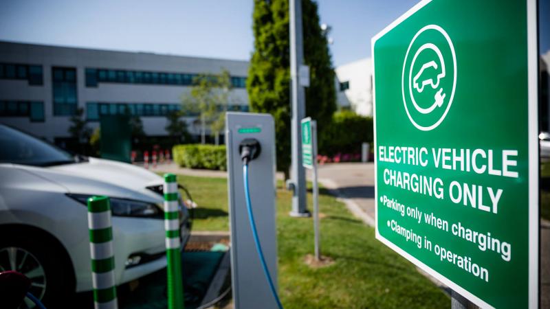 Electric vehicle charging only sign in the hospital carpark