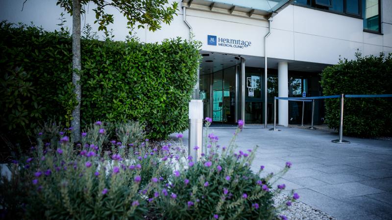 Hermitage clinic signage at the front door